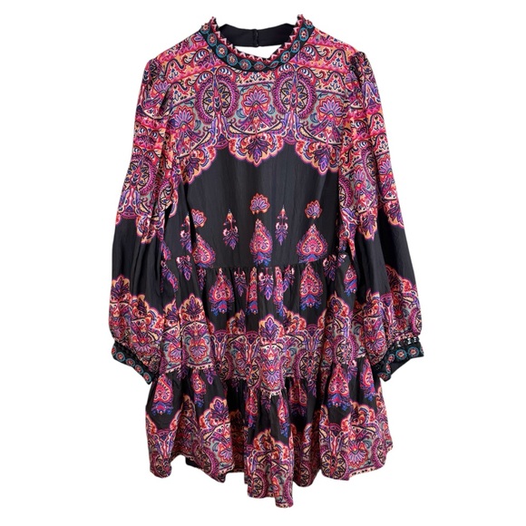 Anthropologie Black and Pink Paisley Mini Dress - Picture 4 of 14